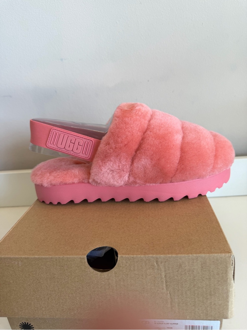 UGG Super Fluff Slipper Prism Pink Womens 9 Sheepskin Platform Slingback NEW - Picture 5 of 7